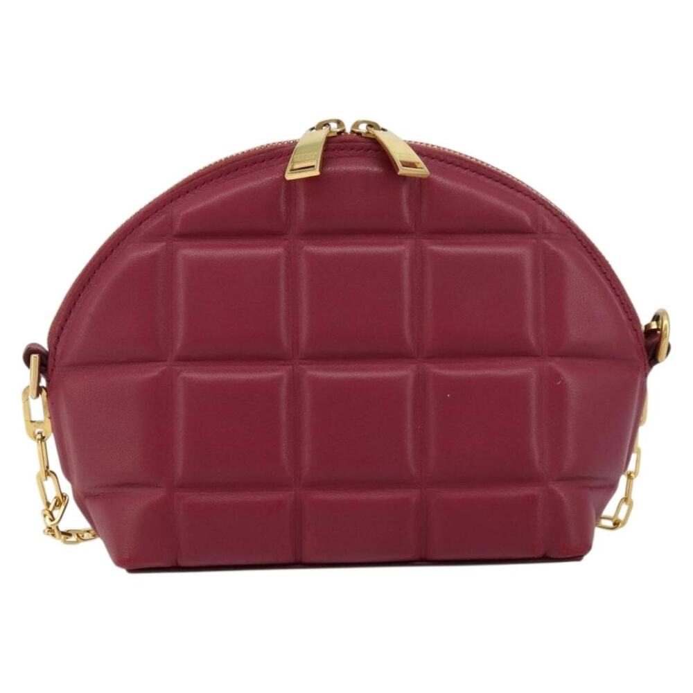 Bottega Veneta Leather Padded Half Moon Chain Crossbody Bag Bordeaux Gold